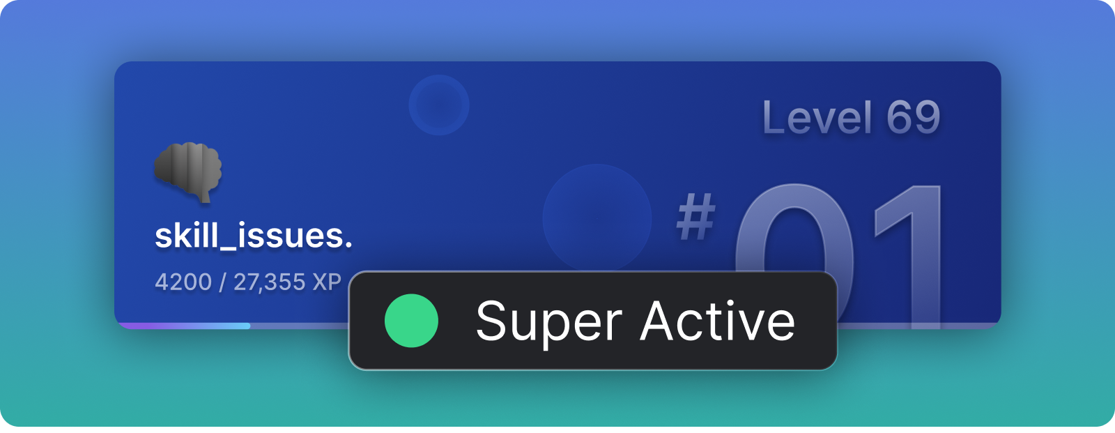 Rank card with a green Super Active role displayed on top.