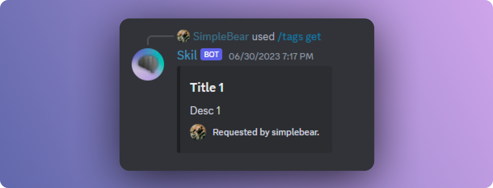 A tag with title Title 1 and description Desc 1.